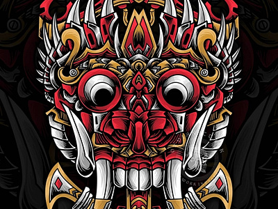 Barong Bali Mecha Style artwork bali balinese barong barong artwork barong bali barong mask clothing design cyberpunk dark art illustration mecha mecha art mythical creature robot skull art teepublic topeng barong tshirt design