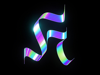 h — 3D calligraphy explorations blackletter calligraphy cgi chromatic chrome colors h letter lettering typography