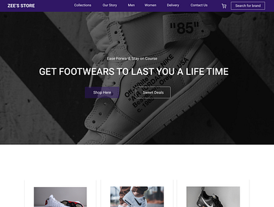 Landing page for a shoe store design minimal typography