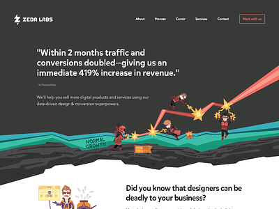 Zeda Labs homepage conversion design geometric homepage illustration revenue space superhero ui ux vector website