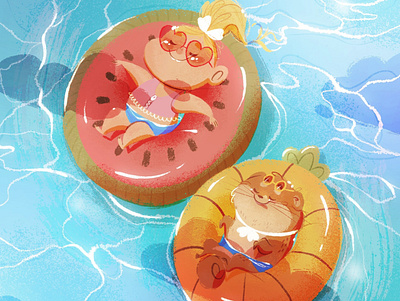 Summer Time! art children children book illustration childrens illustration digital digital art digital painting digitalart dog fun hot illustration pool procreate summer sun water