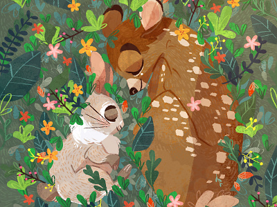 Bambi & Bunny animal art bambi bunny children children book illustration childrens illustration digital digital art digital painting digitalart flowers friends illustration plant procreate