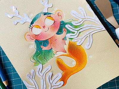 Pencil Illustrations! Mermaid art children children book illustration childrens illustration girl illustration kraft paper kraftpaper mermaid pencil