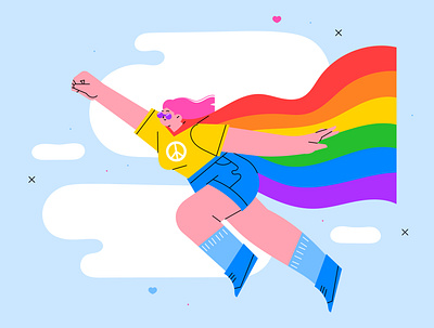 Queer for peace character female flat illustration lgbt peace queer rainbow vector