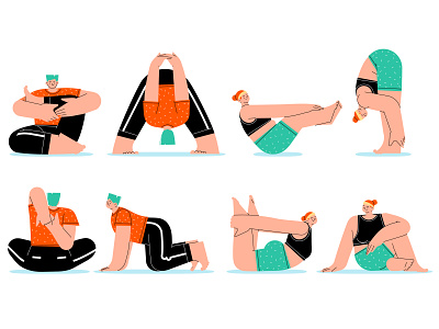 Yoga poses characters collection flat illustration vector