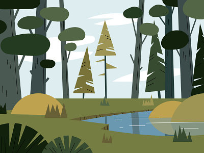 Forest landscape flat green illustration landscape vector