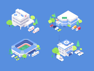 Isometric city buildings