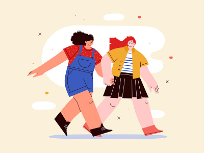 Friends characters design flat friends girl holding hands illustration relationship summer vector walk