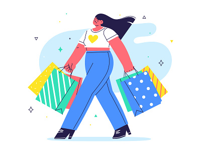 Shopping characters collection design flat girl illustration shopping summer vector walking