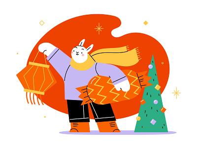 Happy New Year bunny celebration characters chinese design flat illustration lantern new year rabbit vector