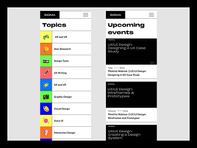 Design events website mobile view