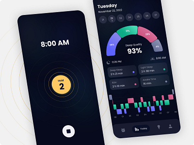 Sleep Tracker App alarm app dark mode data date picker design mobile simple sleep statistics ui ux