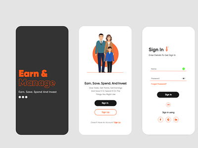 1st try of the earn and manage app branding design illustration illustrator logo ui ui design uidesign ux ux design