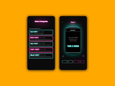 Truth And Dare Neon Gaming UI With Crystal Cards Designs