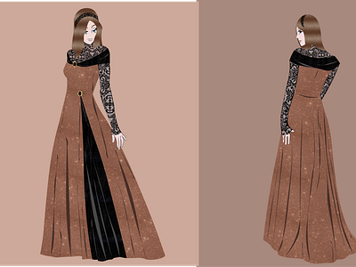 Shoulder Brown Gown Illustration