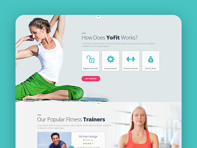 Fitness Website Design bold clean design desktop exercise fitness grid gym homepage landing page mobile photography sport trainers typography website white whitespace workout yoga