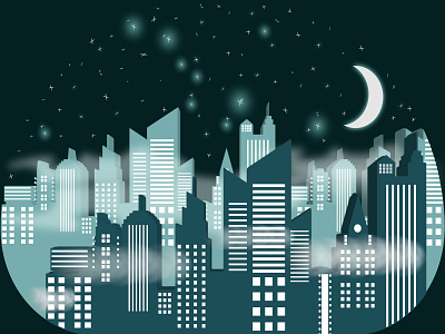Fog City at night 3d art city city illustration cityscape dark mode design illustrator night stars