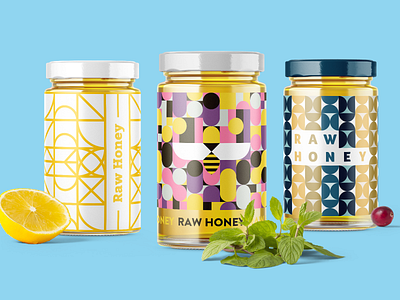 Honey jars with Blocco patterns 🍯 bee branding geometry honey illustration jar packaging pattern pattern kit patternlibrary patterns sketch sketchapp tools ui