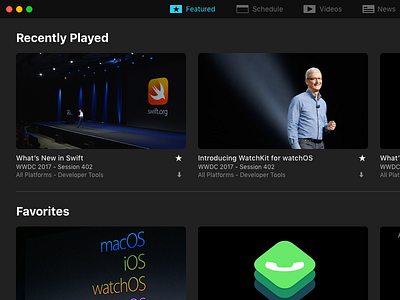 Featured Tab in WWDC for macOS apple featured mac app media video wwdc