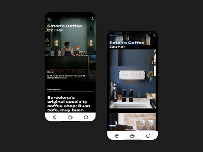 Cafe Barcelona. android app barcelona black branding city cityguide coffee coffee shops dark theme design ios location restaurant app