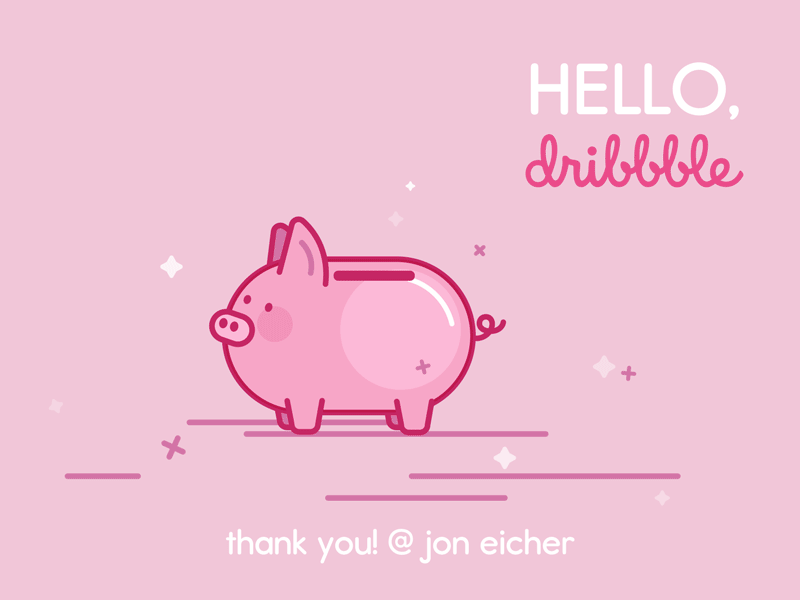 Hello dribbble 2d after effects animation debut dribbble first shot gif invite pig thank you