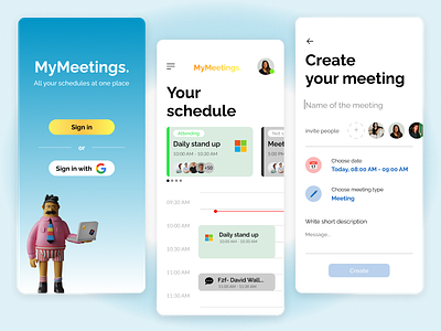 MyMeetings- An app to organise all your meetings at one place app branding design mobile ui