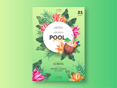 Pool Party Poster Design canvas creative design illustration illustrator party flyer typography vector