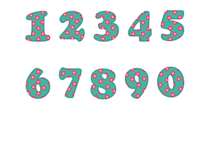 Numbers from 0 to 9 with a print of flowers