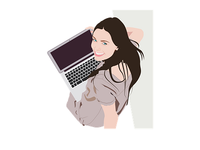 A girl working at a laptop design homework illustration laptop remote work work at home