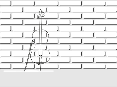 Cello in a single line against a white brick wall