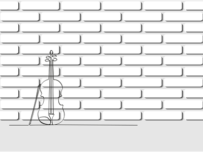 A violin in a single line against a white brick wall