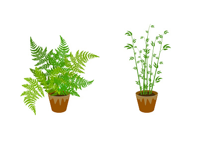 Pots with homemade flowers bamboo fern home flowers pots vector