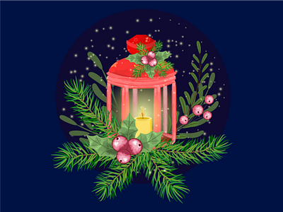 Christmas Lantern art graphic design illustration vector vector watercolor рисунок
