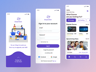 Online Course Mobile App android apple branding clean ui creative mobile design e learning graphic design interactive design masudcr mobile app mobile app design new mobile app onboding page online course problem solved trendy trendy ui ui ui ux design