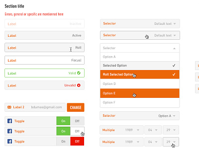 UI kit dropdown error facebook forms kit labels orange selector toggle ui