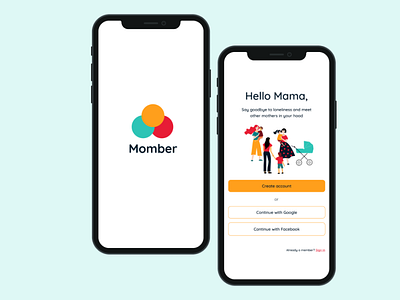 Momber app for finding Mom-friends or playdates (Create account) create account illustration logo ui ux