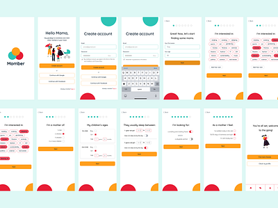 Momber app for finding Mom-friends and playdates (Signup flow) design signup ui ux