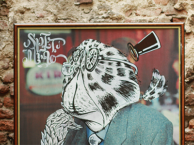 Monsieur AOwl bricks bulgaria glasses graffiti hat illustration mister ao owl pipe smoke street art trash lovers typography