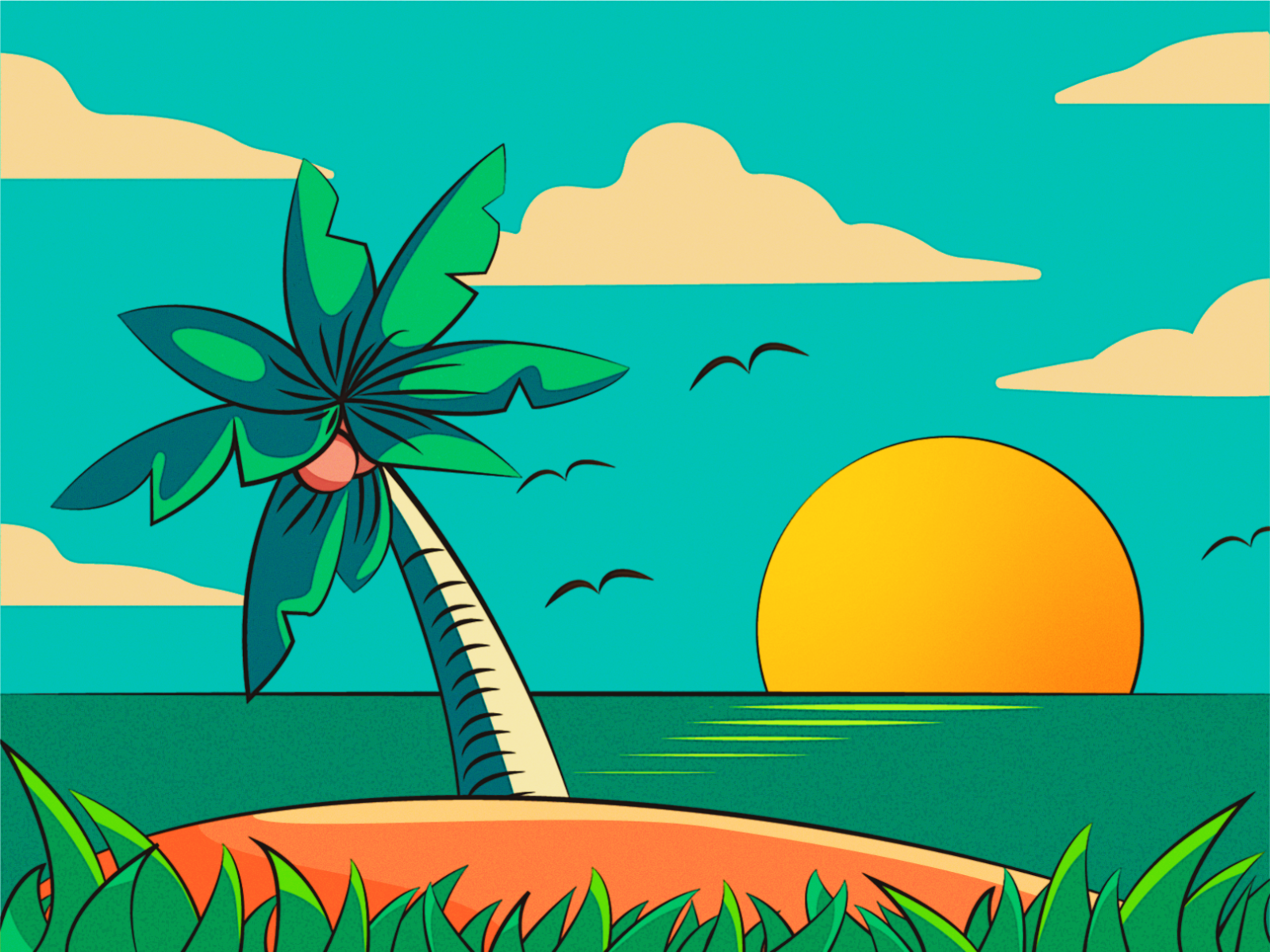 阳光沙滩 illustration 午后 复古 插画 海滩 矢量 阳光