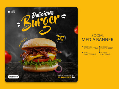 Food social media banner ads design | Burger social media banner