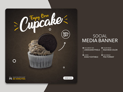 Food social media banner ads design | Cupcake banner ads