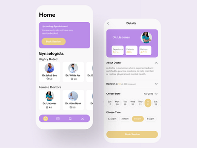 Gynaecologist Booking App app branding design figma healthandwellness healthcare healthtechstartup interface design mobileappdesign ui uiux design ux