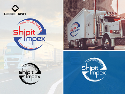 Shipit Impex Logo Designed By LOGOLAND branding currier logo design globe logo graphic design illustration import and export logo logistic logo minimal parcel logo road transport logo truck logo