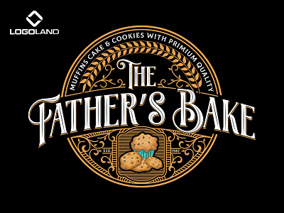 The Father's Bake Bakery Vintage Logo Designed By LOGOLAND bakery logo branding cookies emblem graphic design illustration logo minimal muffins retro logo round logo vector vintage logo