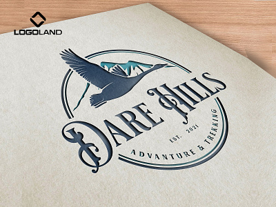 Dare Hills Adventure and Trekking Logo Designed By LOGOLAND branding cabin logo design graphic design hills logo minimal mountains logo retro logo vector vintage logo