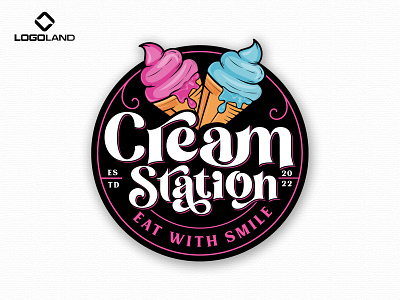 Cream Station Logo Designed By LOGOLAND branding cream graphic design ice cream logo ice cream parlour logo minimal retro logo vector vintage logo