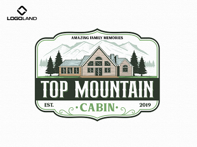 TOP MOUNTAIN CABIN Logo Designed By LOGOLAND branding cabin design graphic design hill illustration mountain logo retro vector vintage