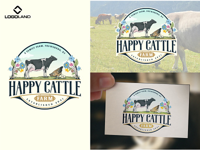 Happy Cattle Farm Vintage Logo Designed By LOGOLAND