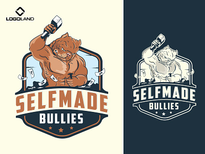 Selfmade Bullies Logo Designed by LOGOLAND branding design dog logo dog training graphic design illustration logo modern logo pet logo pet shop vector vintage logo