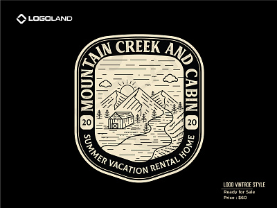 Mountain Creek & Cabin Logo (On Sale) Designed By LOGOLAND branding cabin logo classic creek logo graphic design illustration logo minimal mountain logo pine tree retro logo vintage